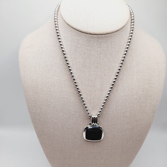 Vintage Jewelry - Monet Silver Tone Black Glass Pegasus Pendant Necklace – 16 Inches